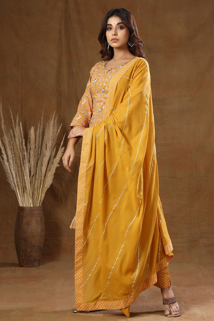 Mustard Floral Print Suit Set