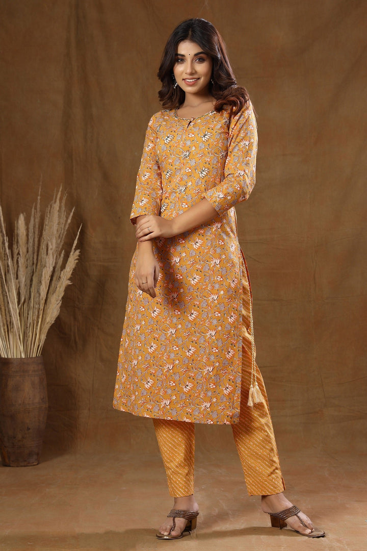 Mustard Floral Print Suit Set