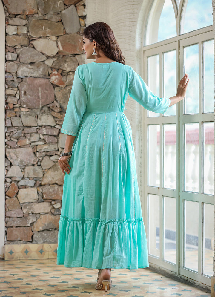 Green Mirror Embroidered Ethnic Gown