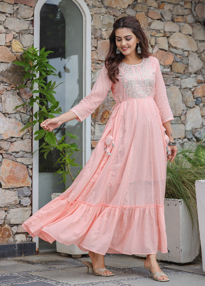 Pink Mirror Embroidered Ethnic Gown