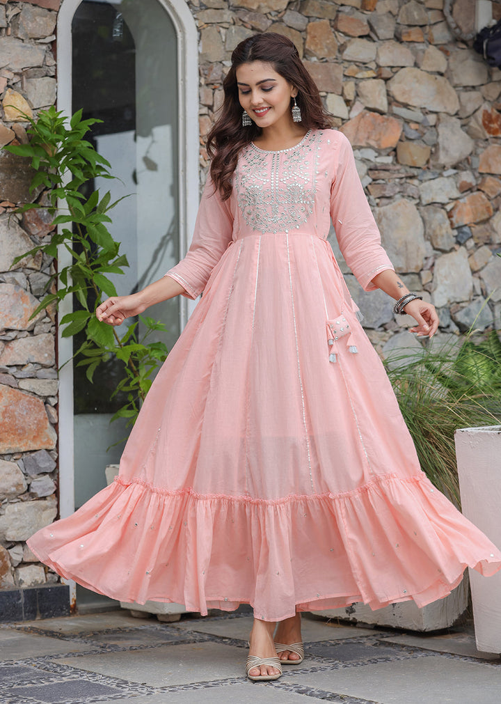 Pink Mirror Embroidered Ethnic Gown