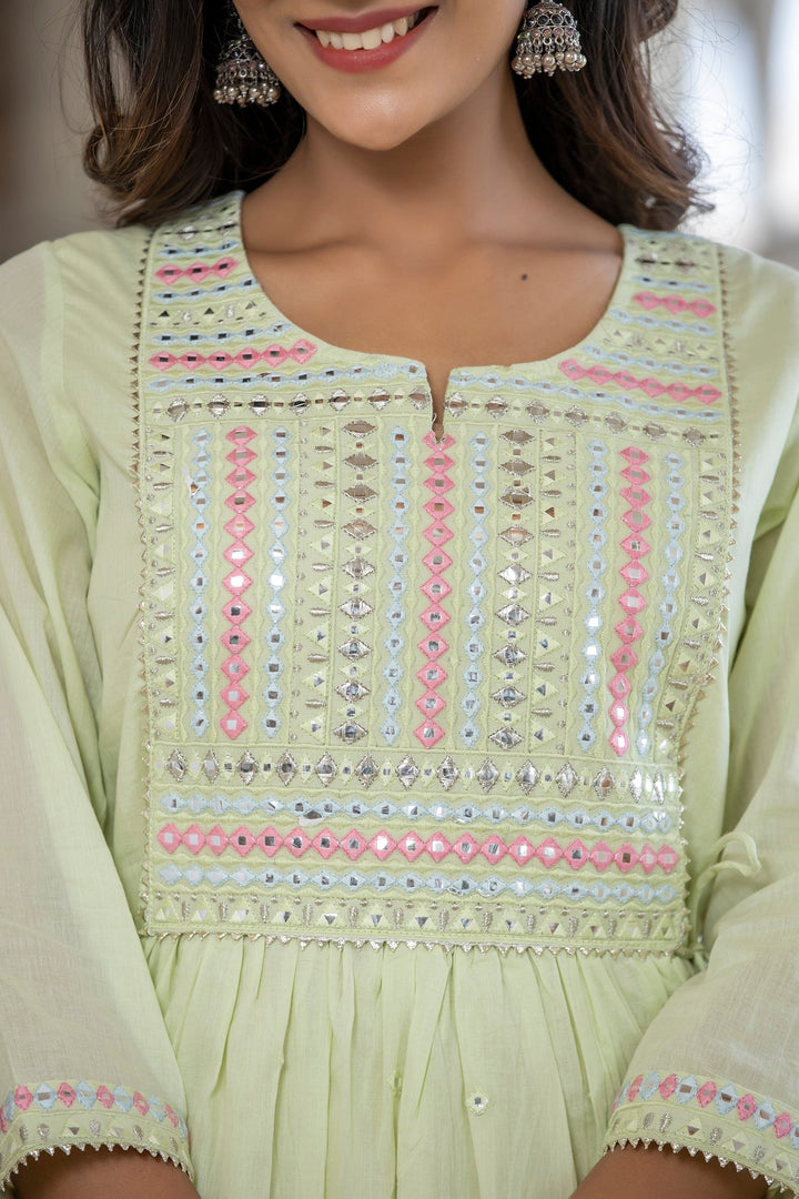 Green Mirror Embellishment Ethnic Gown