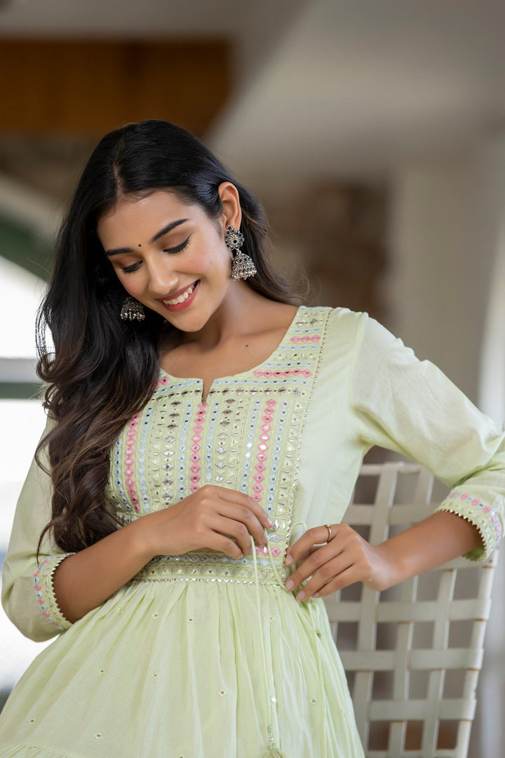 Green Mirror Embellishment Ethnic Gown