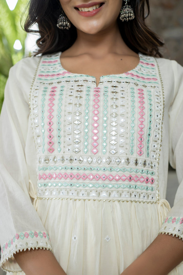 White Mirror Embellishment Ethnic Gown