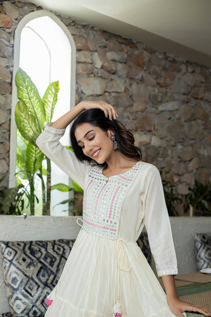 White Mirror Embellishment Ethnic Gown