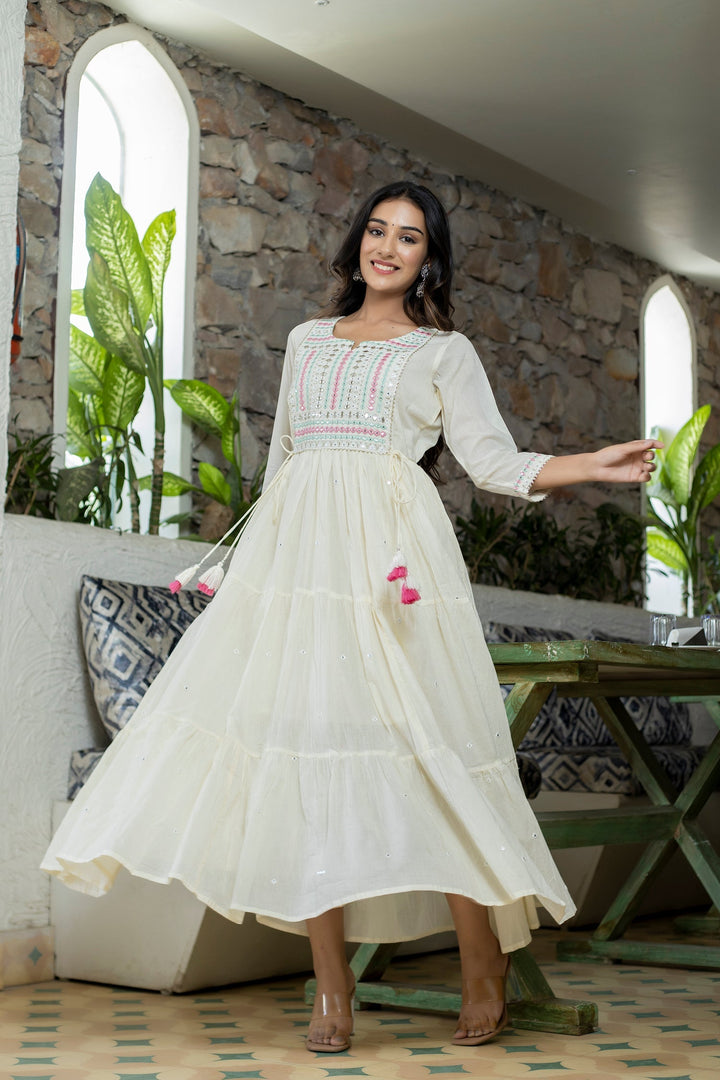 White Mirror Embellishment Ethnic Gown