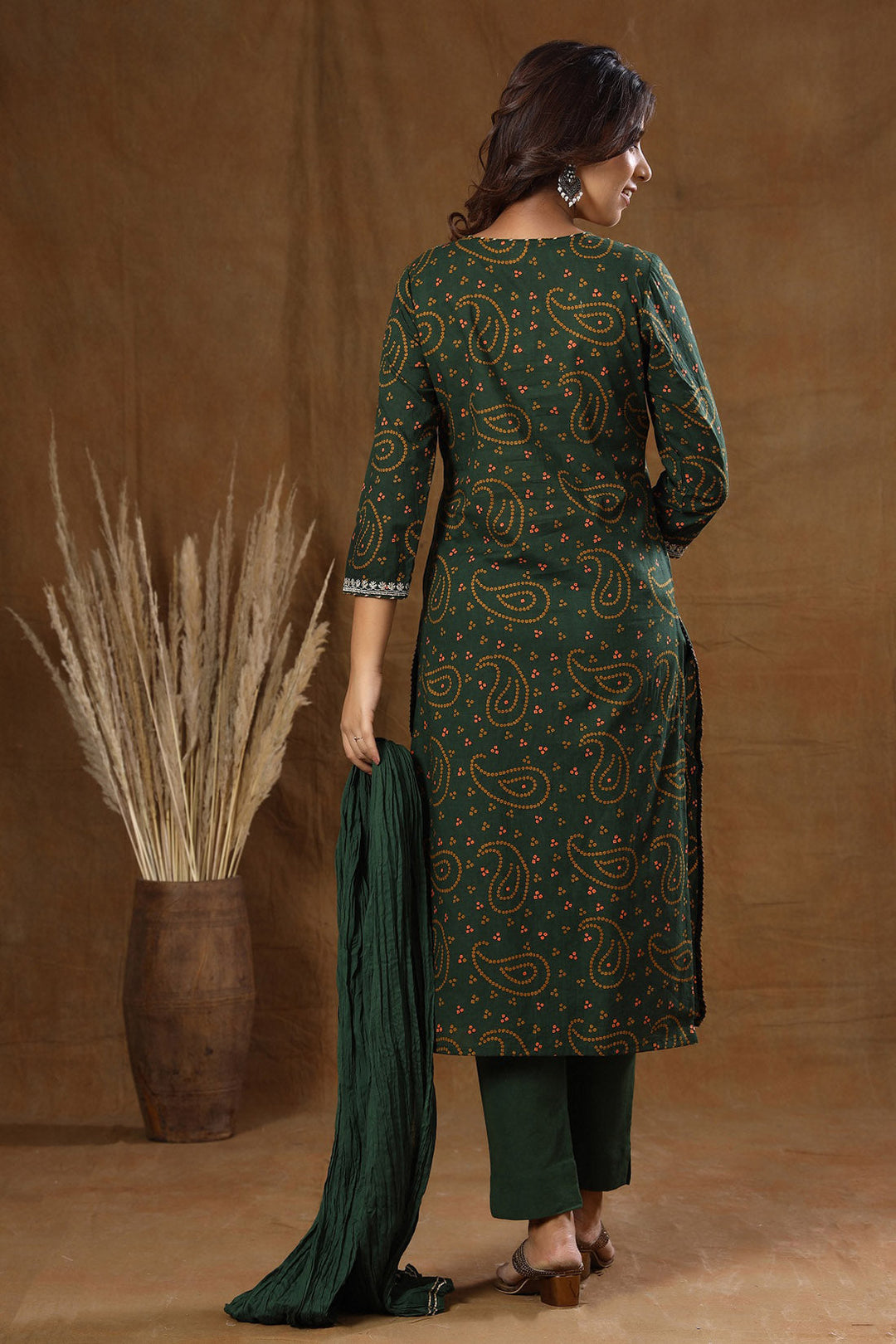 Green Bandhej Embroidery Suit Set