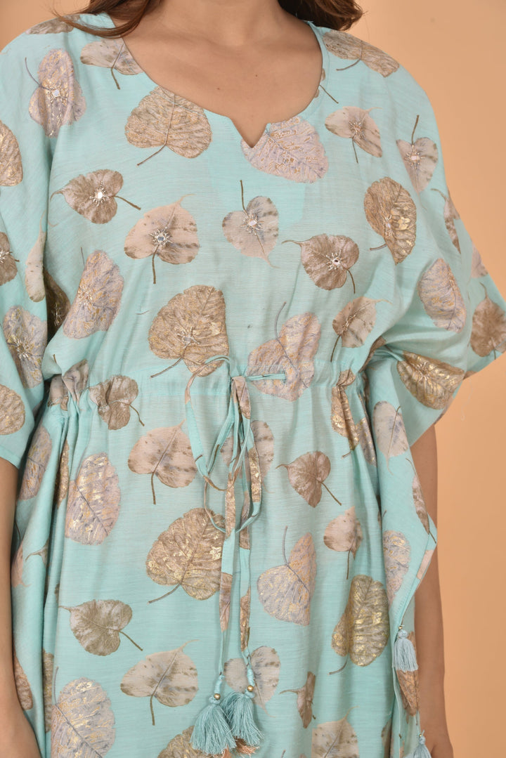 Green Mirror Printed Short Kaftan Pant Set