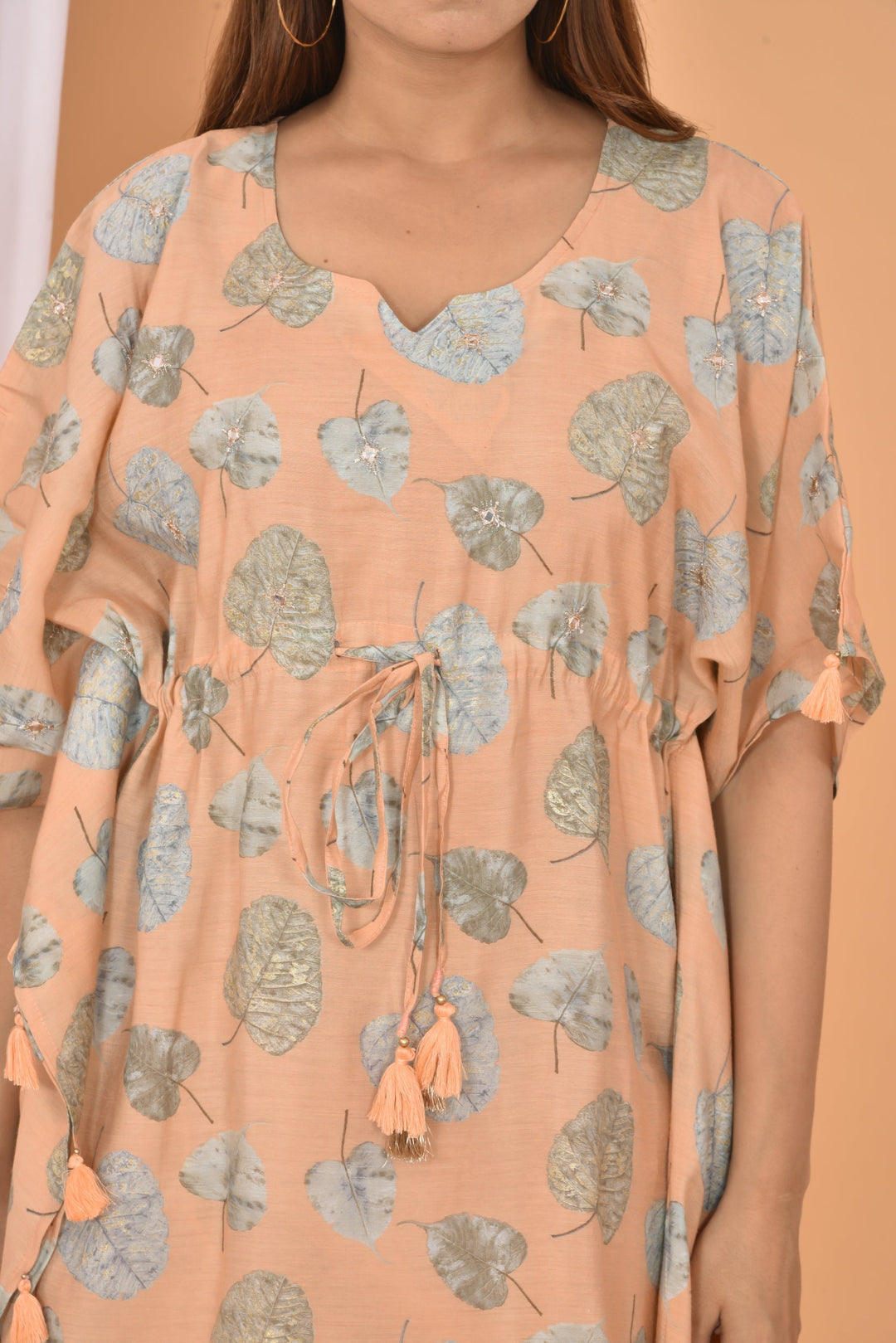 Peach Mirror Printed Short Kaftan Pant Set