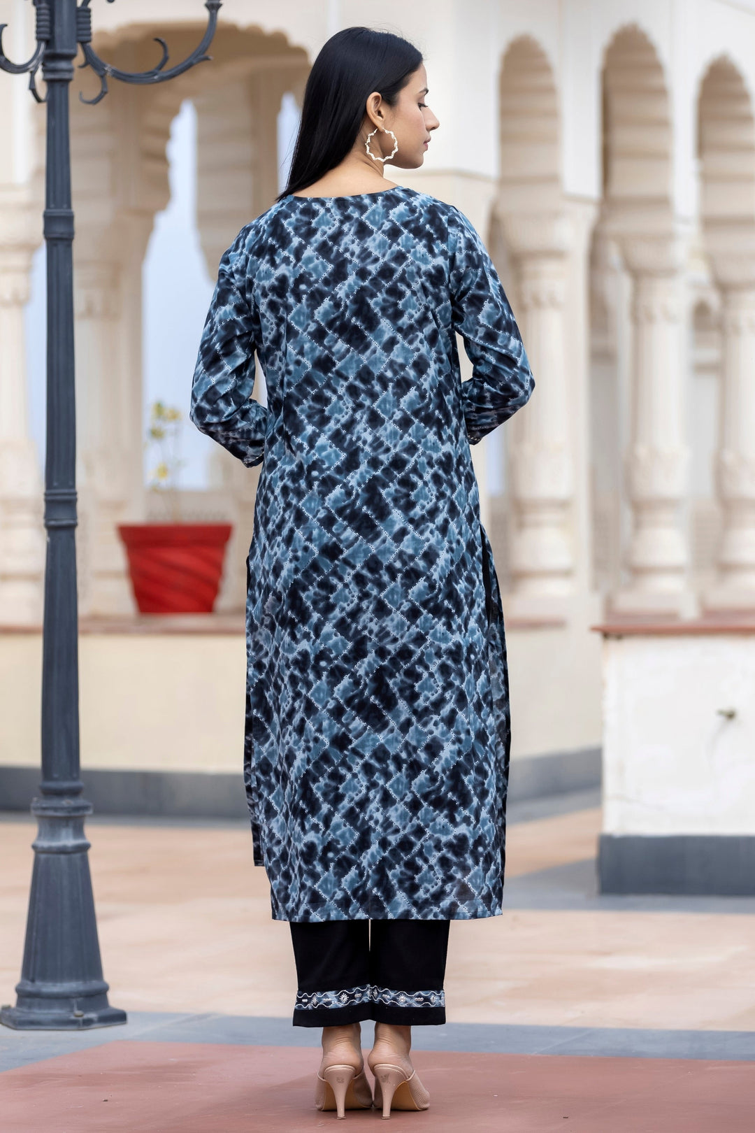 Black Tie Dye Print Cotton Suit Set