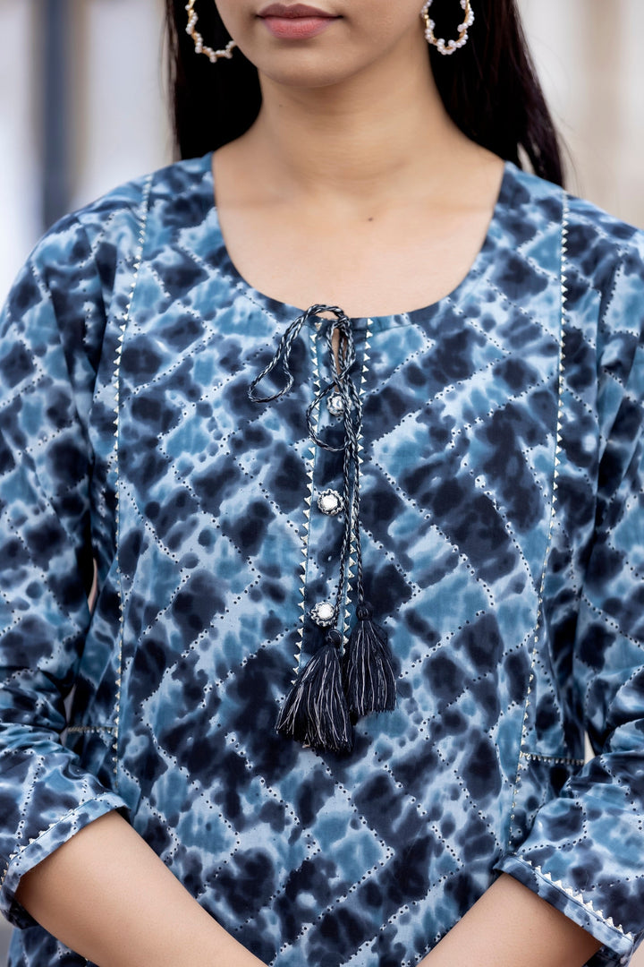 Black Tie Dye Print Cotton Suit Set