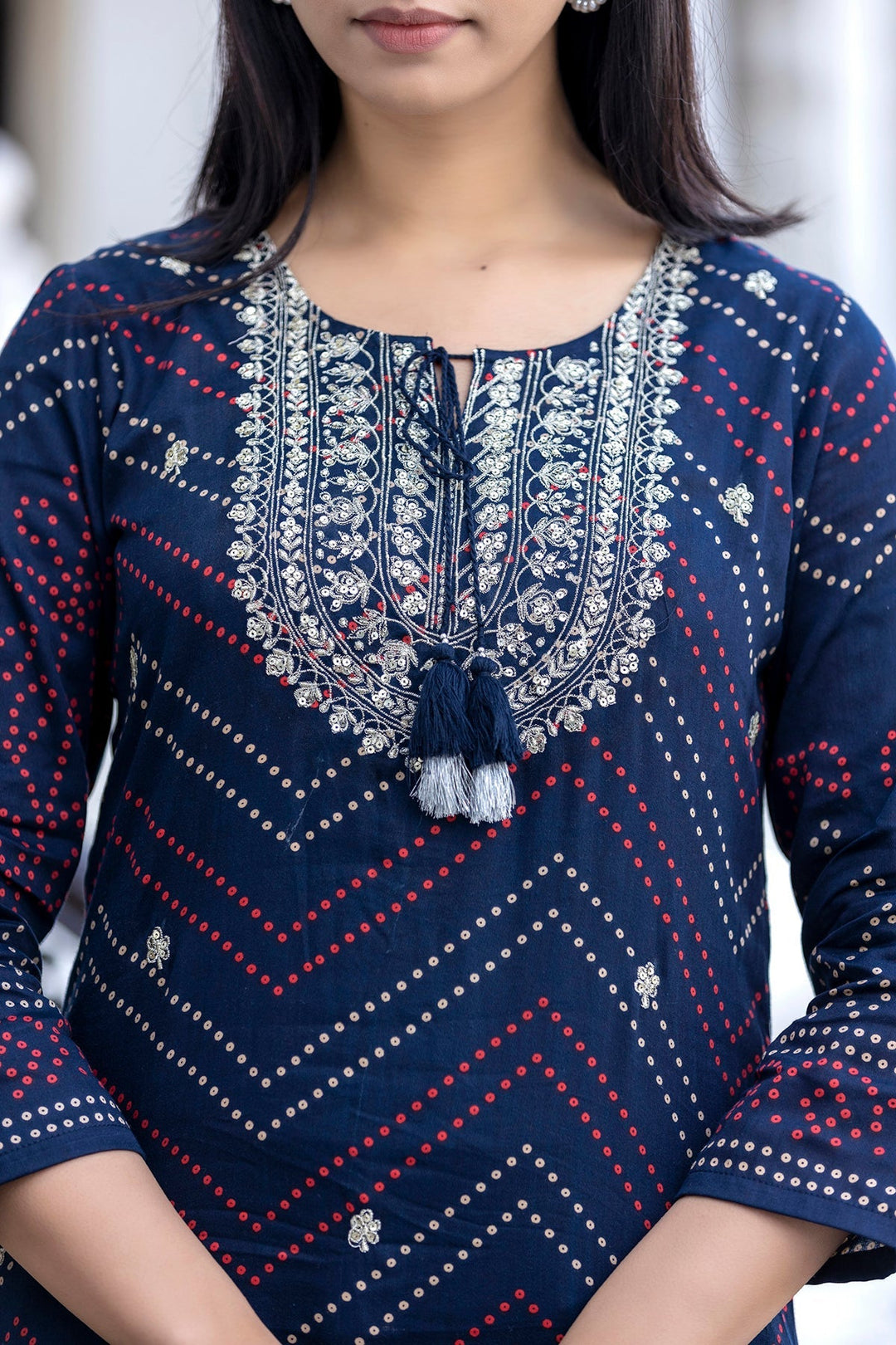 Navy Blue Embroidered Cotton Kurta Sharara Set With Dupatta