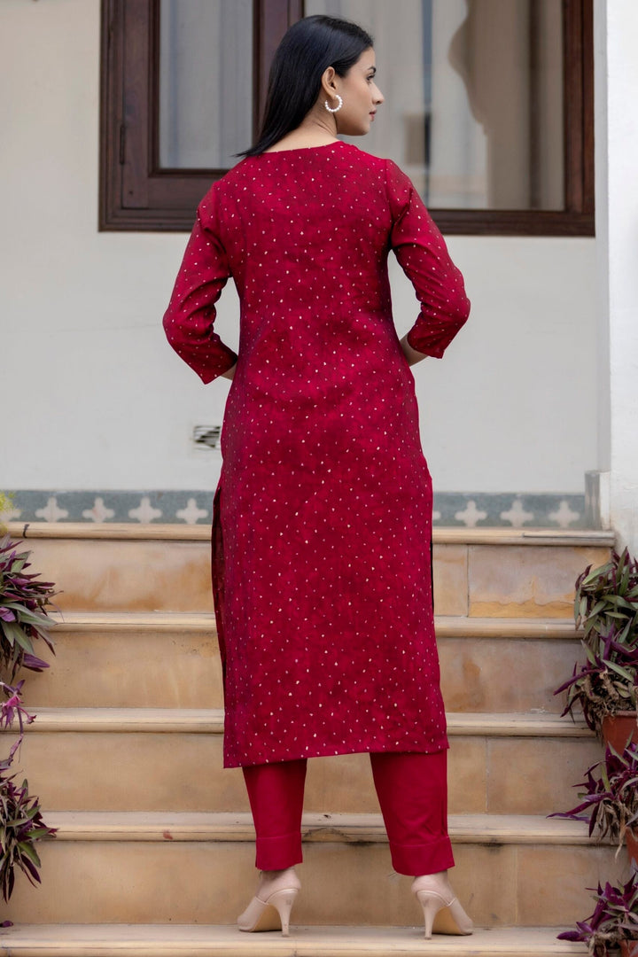 Maroon Gold Printed Modal Silk Kurta Pant Set