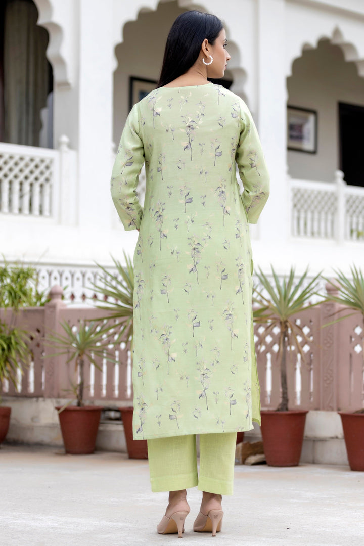 Green Floral Printed Modal Silk Kurta Pant And Dupatta Set