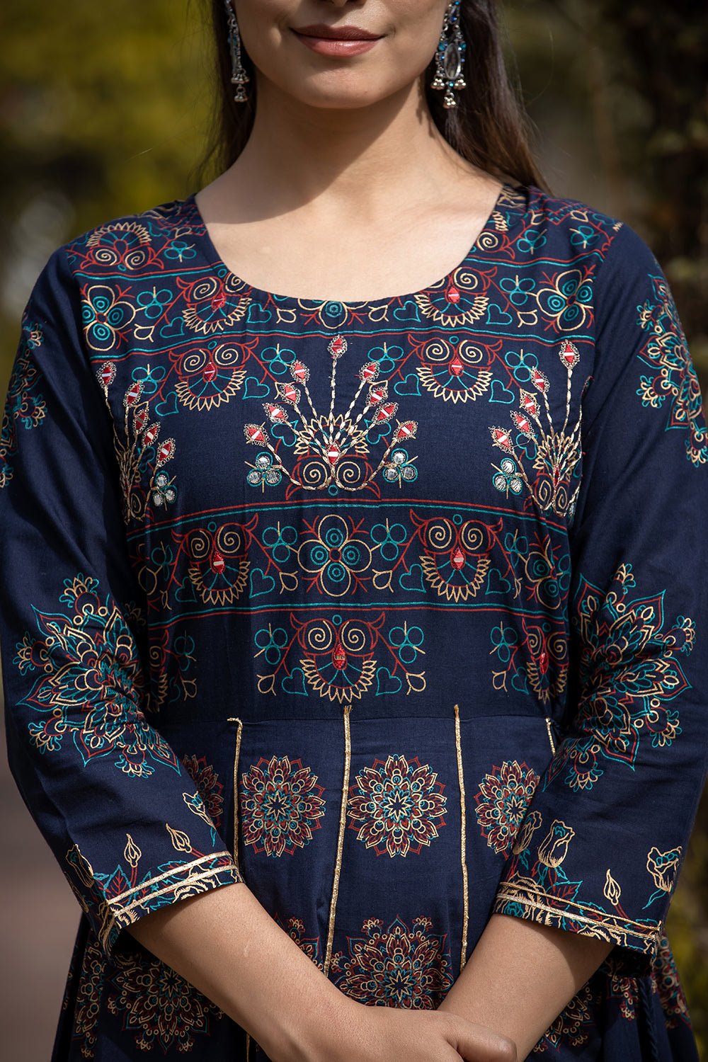 Blue Floral Gold Printed Ethnic Gown