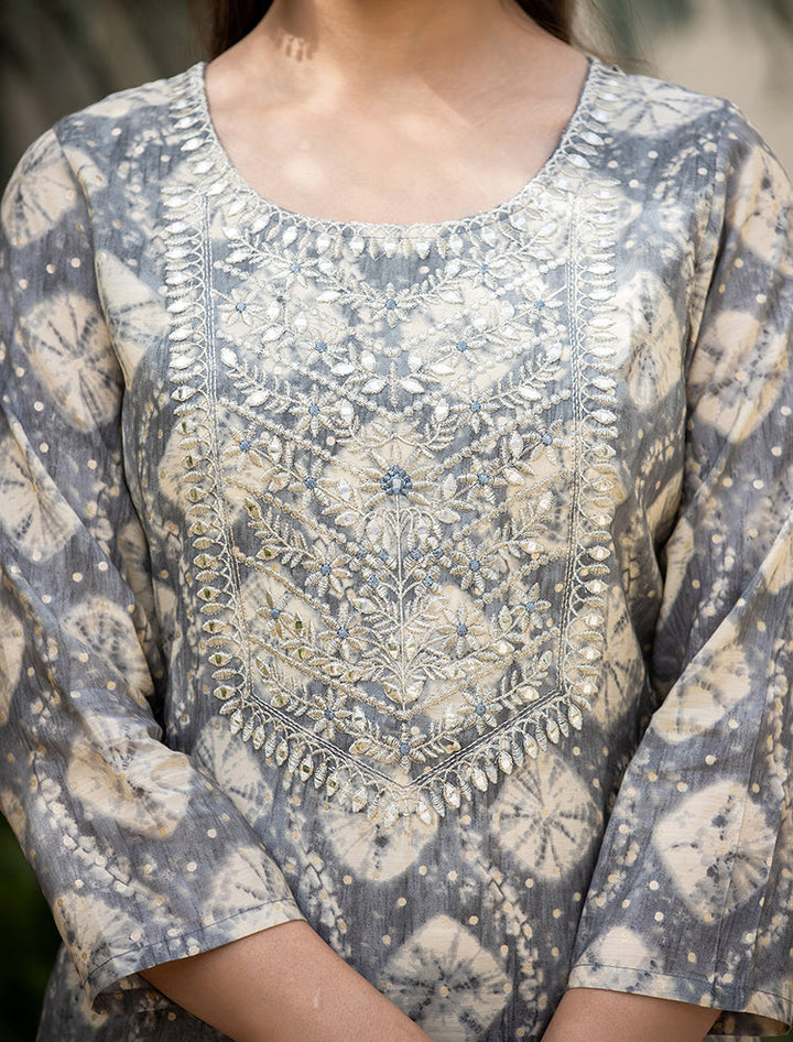 Grey Modal Silk Suit Set