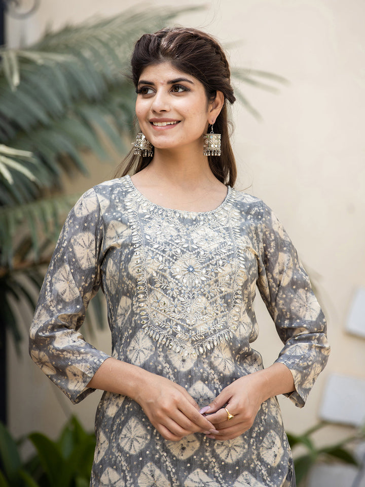 Grey Modal Silk Suit Set
