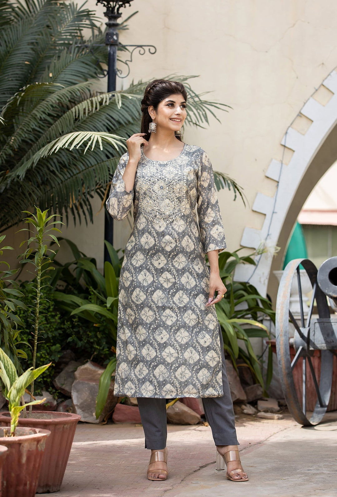 Grey Modal Silk Suit Set