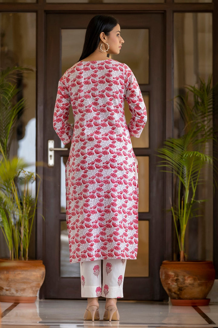 Pink Handblock Printed Cotton Suit Set