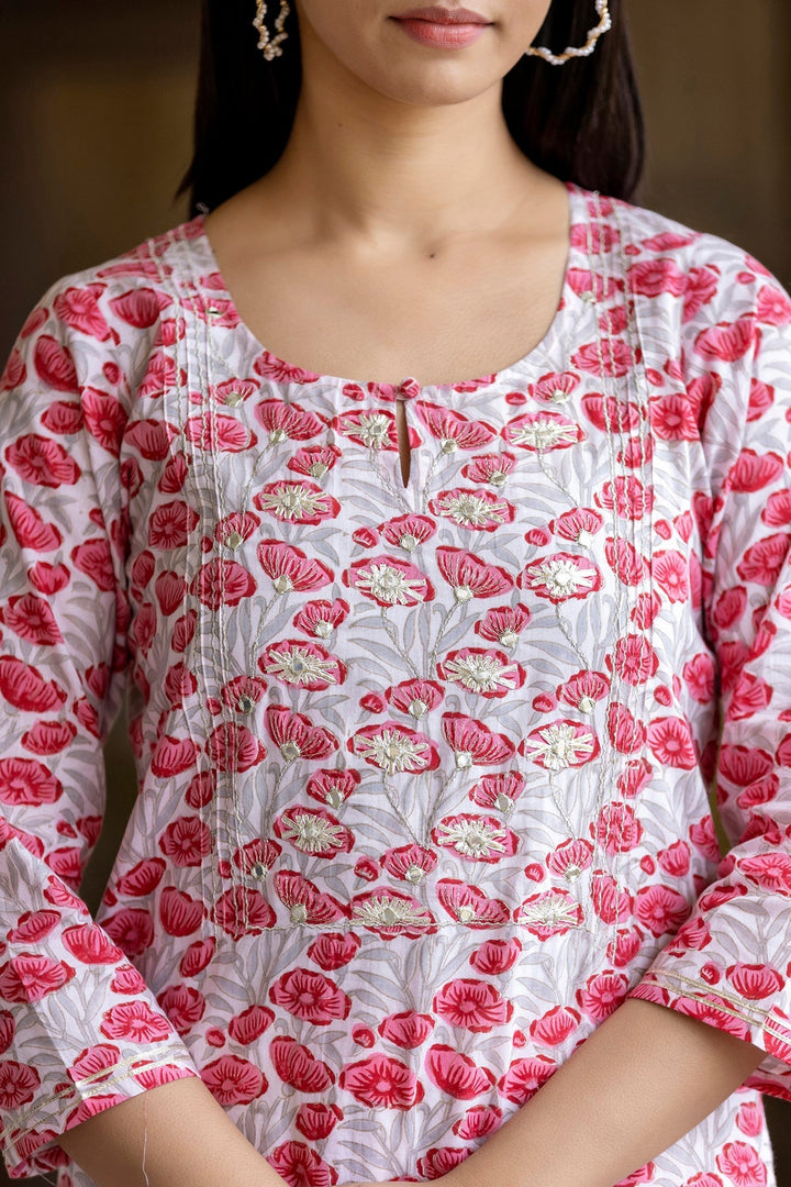 Pink Handblock Printed Cotton Suit Set