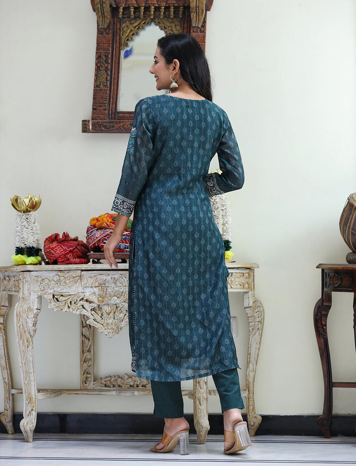 Bottle Green Chanderi Suit Set