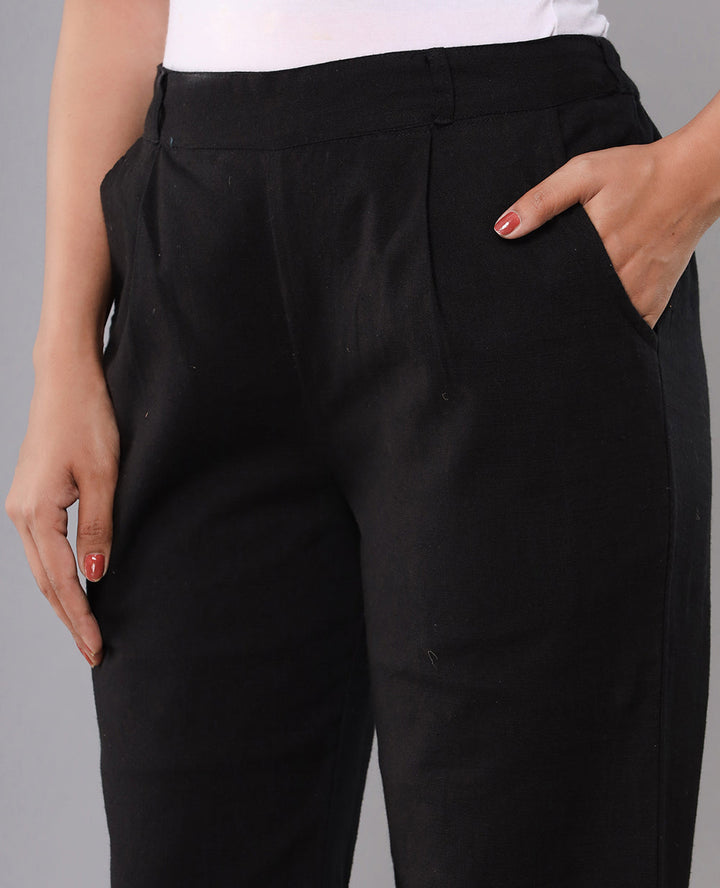 Women Black Cotton Straight Trouser