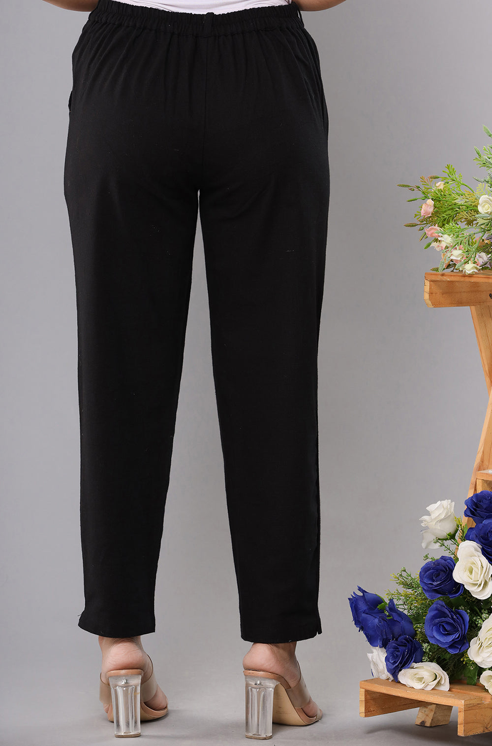 Women Black Cotton Straight Trouser