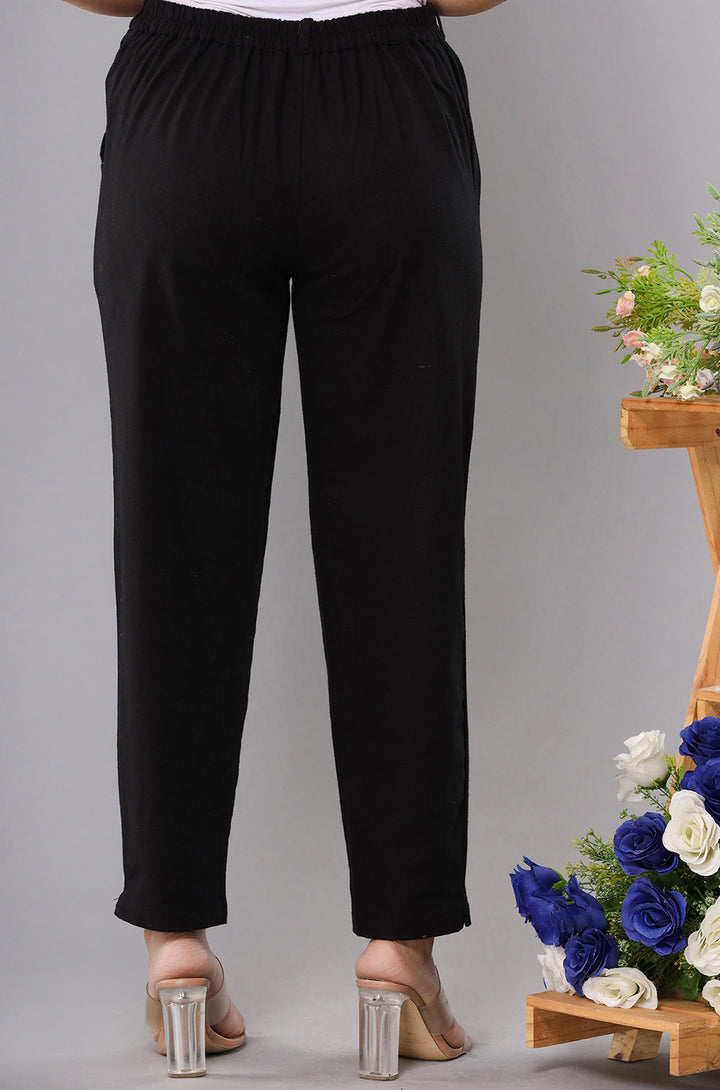 Women Black Cotton Straight Trouser