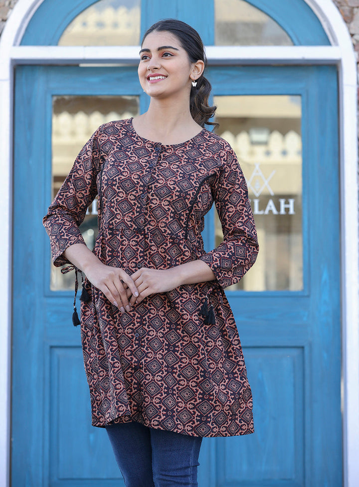 Coffee Brown Cotton Shirt Style Tunic