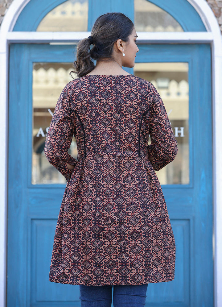 Coffee Brown Cotton Shirt Style Tunic