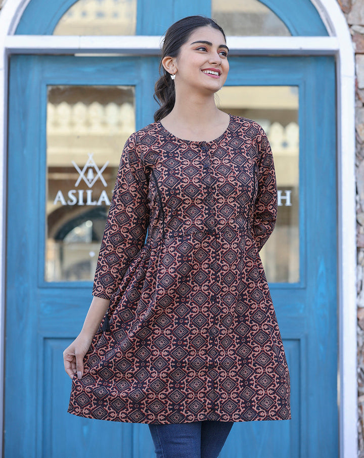 Coffee Brown Cotton Shirt Style Tunic