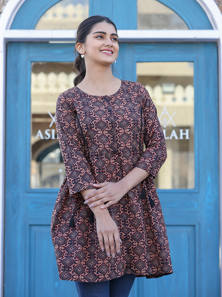 Coffee Brown Cotton Shirt Style Tunic