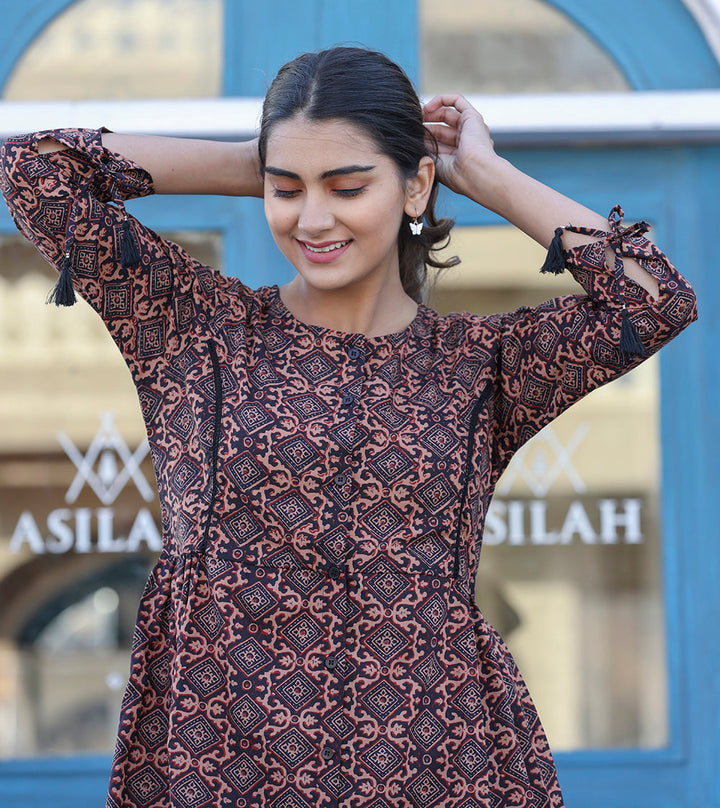 Coffee Brown Cotton Shirt Style Tunic