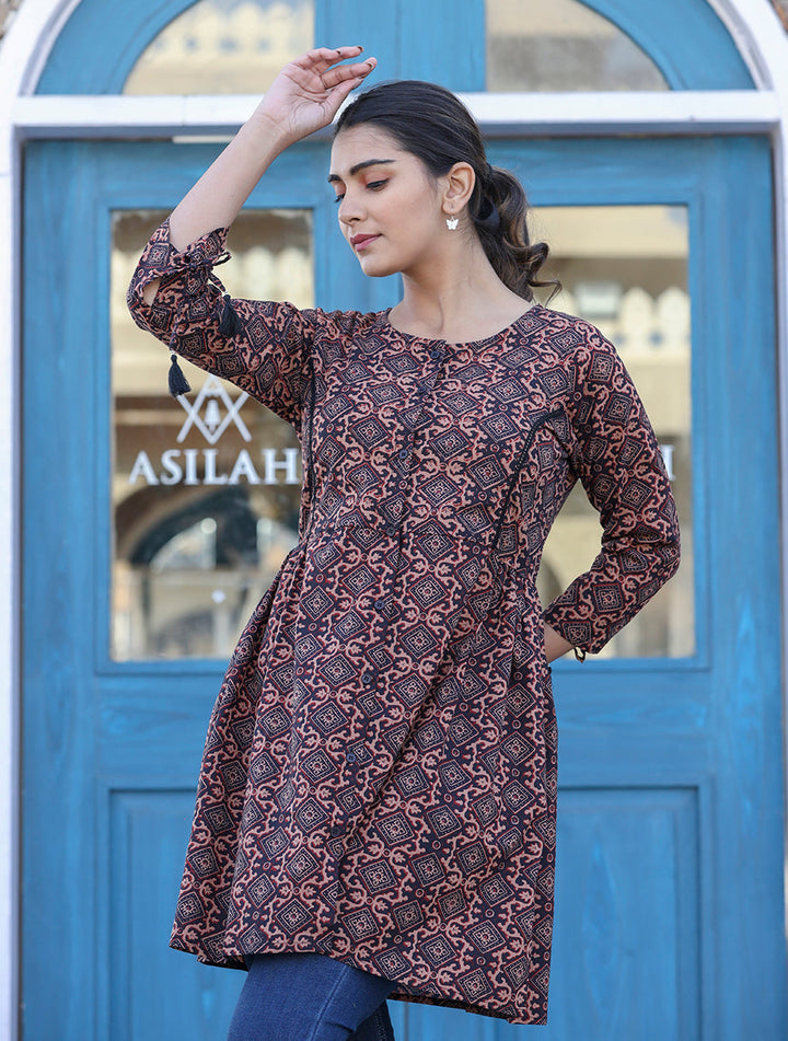 Coffee Brown Cotton Shirt Style Tunic