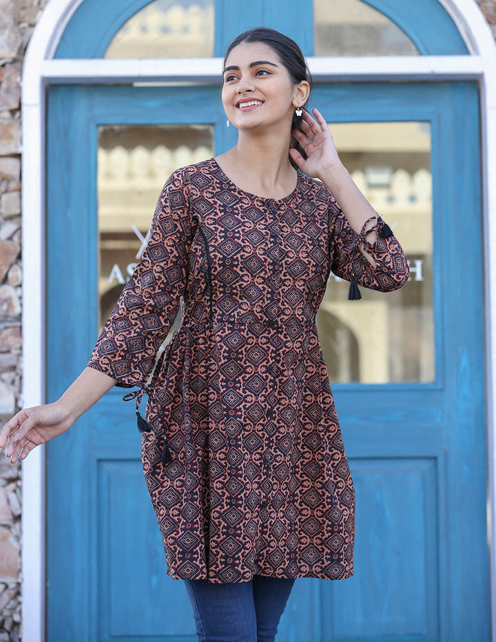 Coffee Brown Cotton Shirt Style Tunic