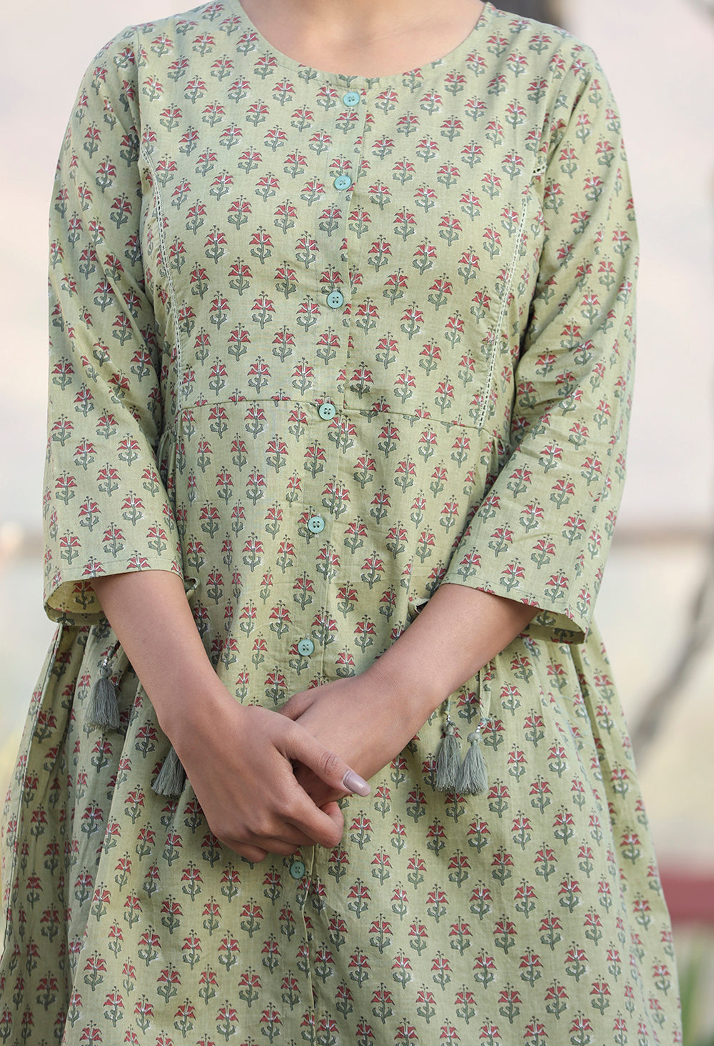 Green Printed Cotton Shirt Style Tunic