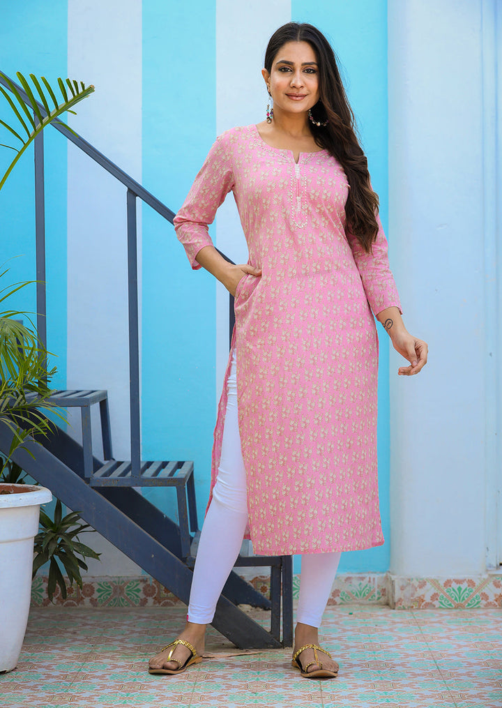 Purple Floral Printed Cotton Kurta
