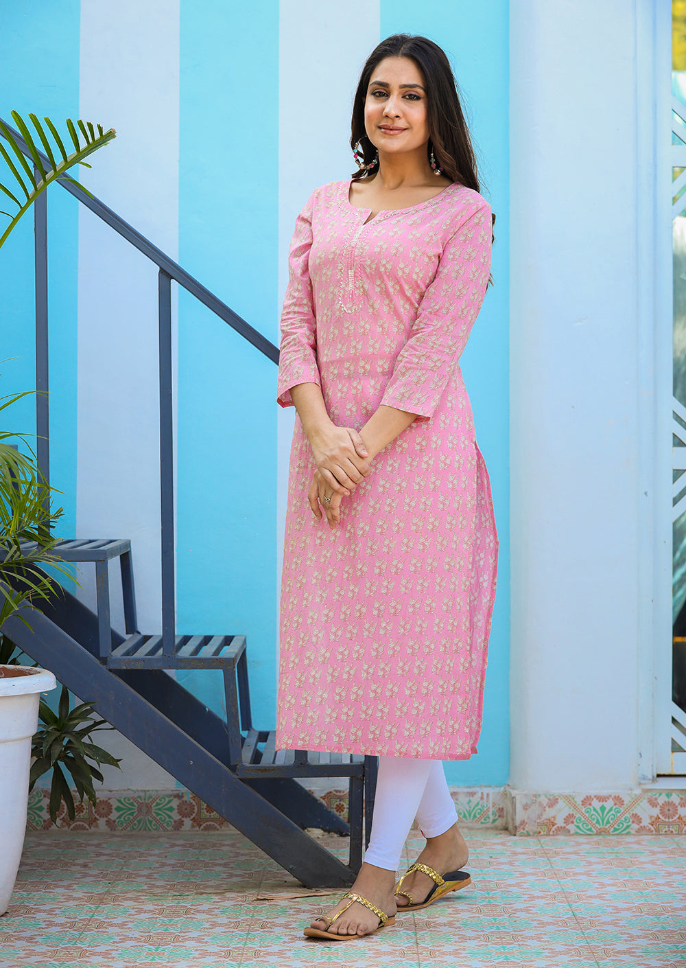 Purple Floral Printed Cotton Kurta