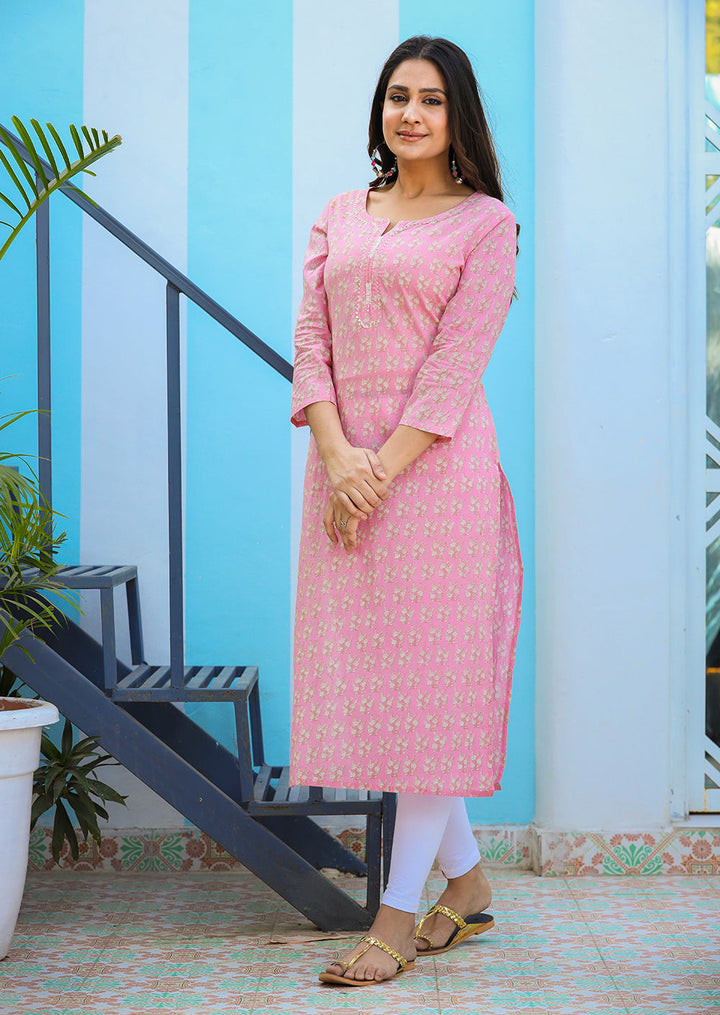 Purple Floral Printed Cotton Kurta