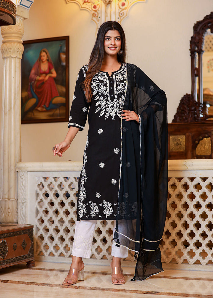 Black Chikankari Suit Set