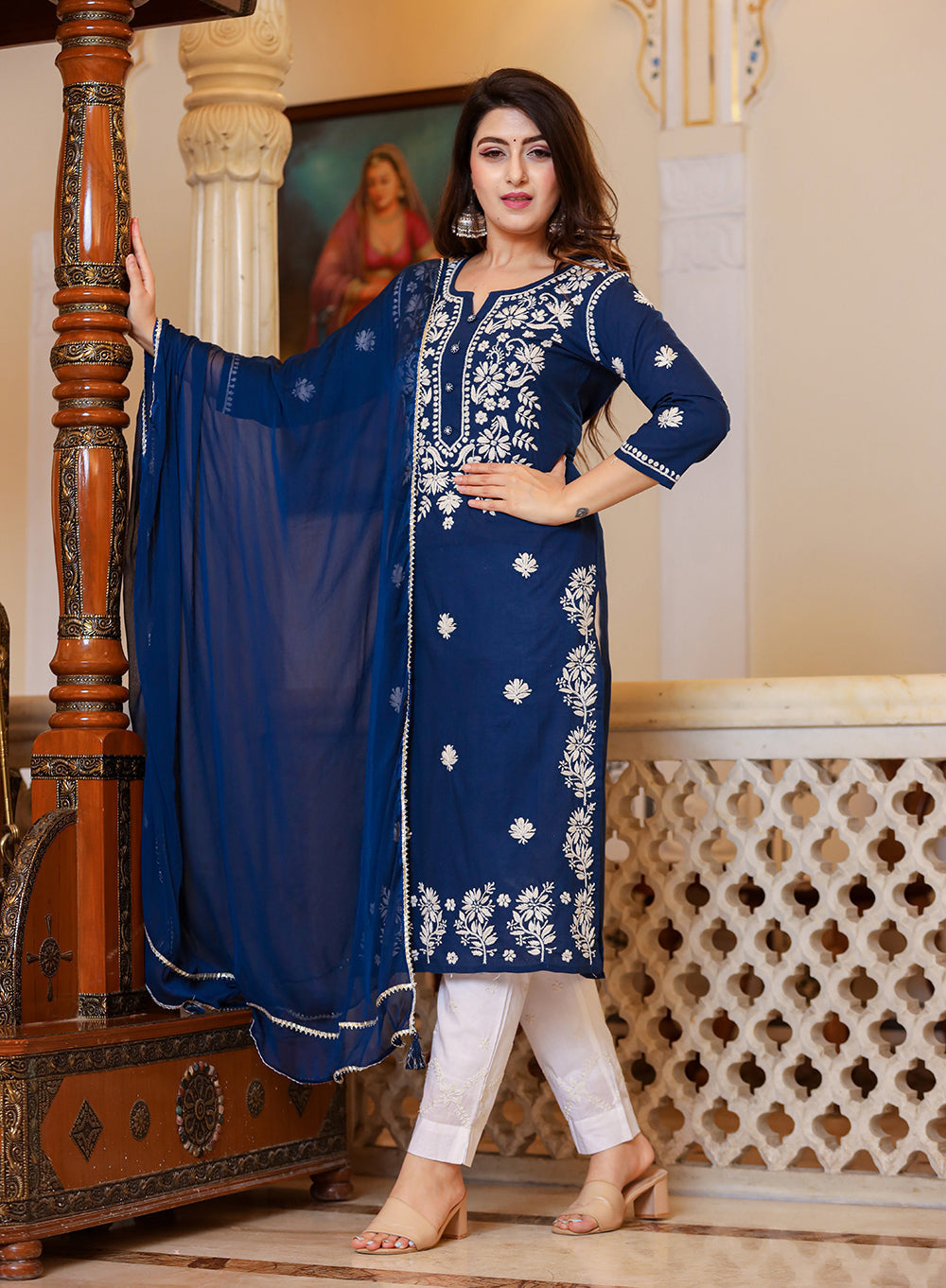 Navy Blue Chikankari Suit Set