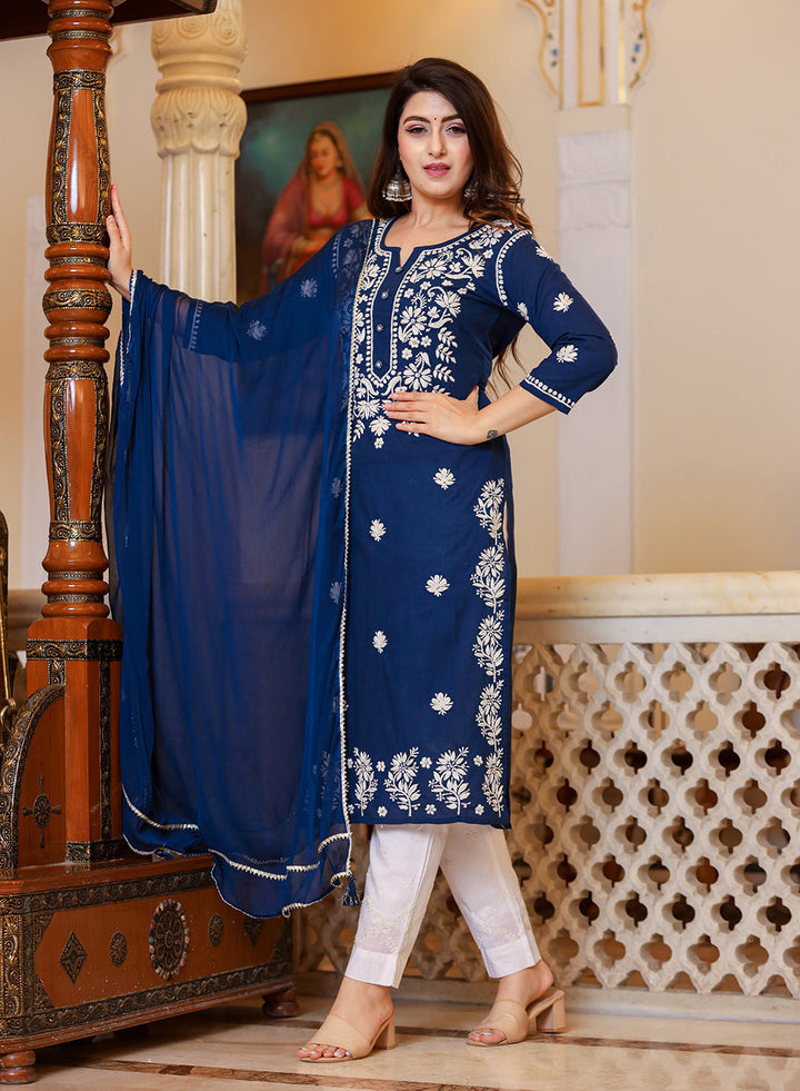 Navy Blue Chikankari Suit Set