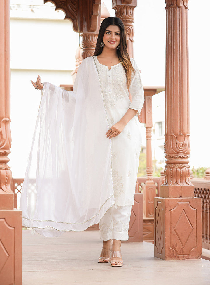 Off White Chikankari Suit Set