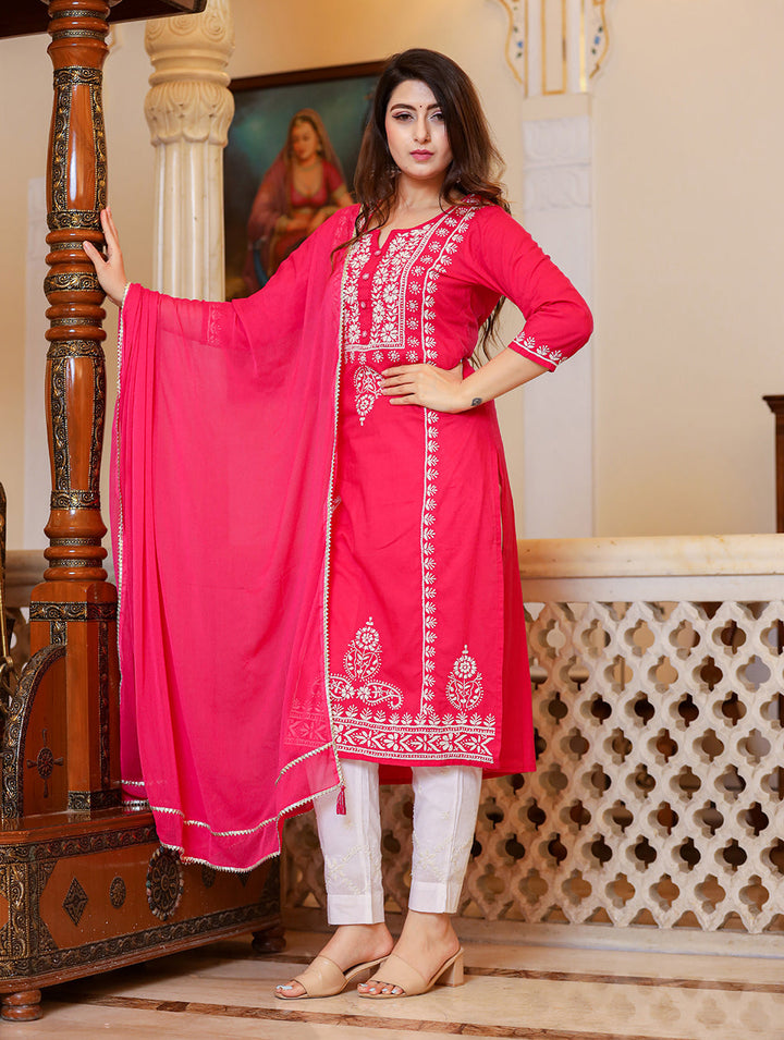 Pink Chikankari Suit Set