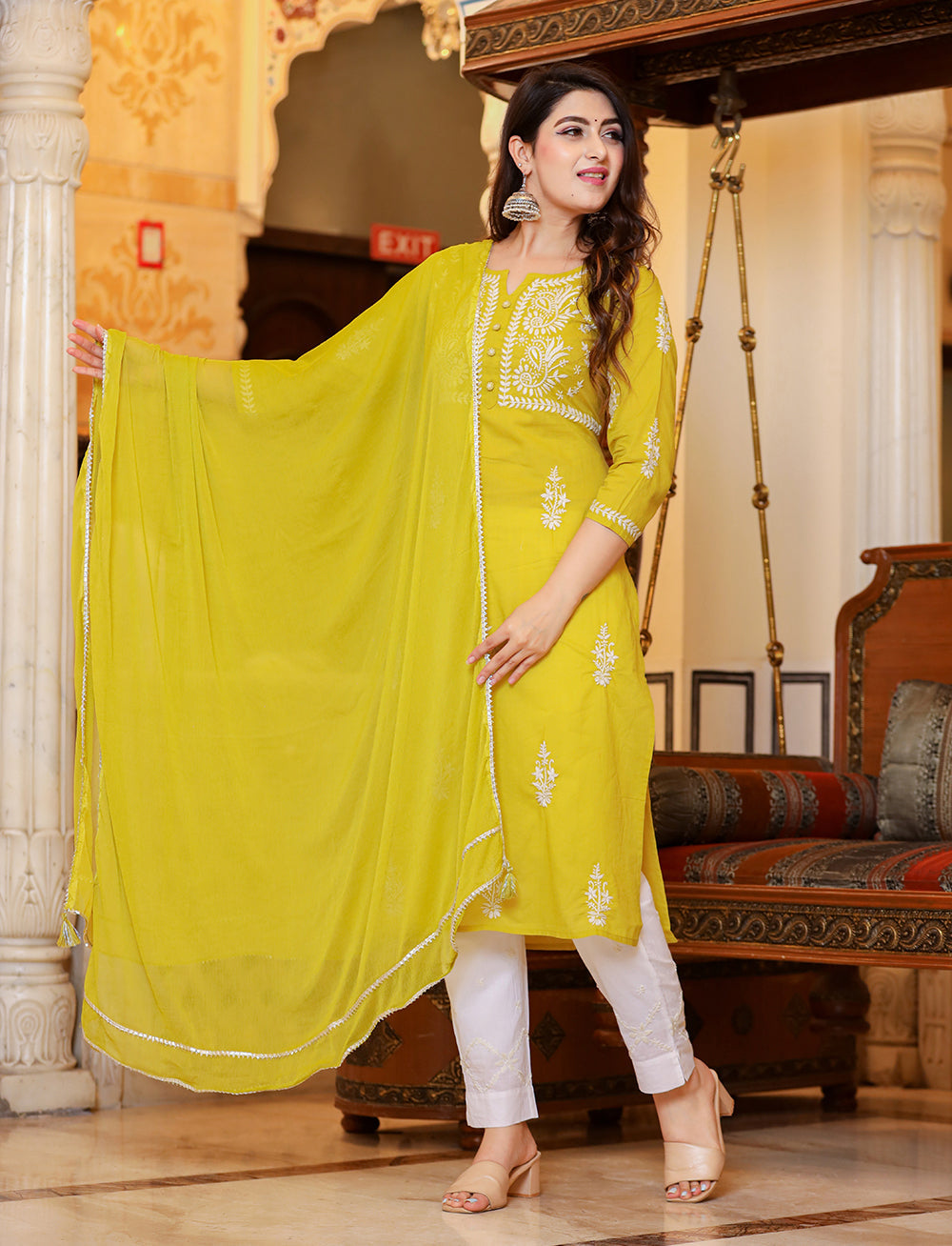 Mustard Chikankari Suit Set
