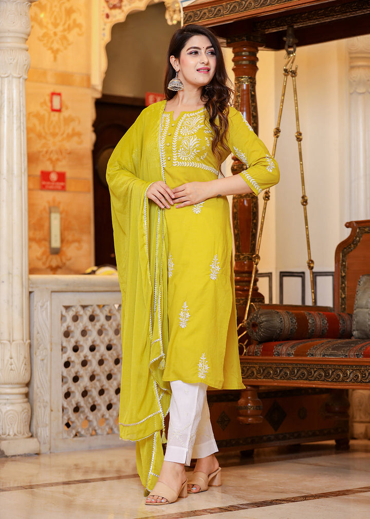Mustard Chikankari Salwar Suit Set