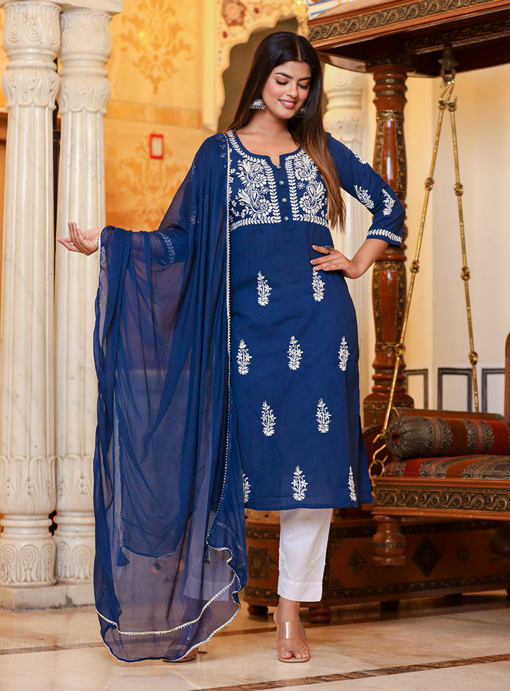 Navy Blue Chikankari Suit Set
