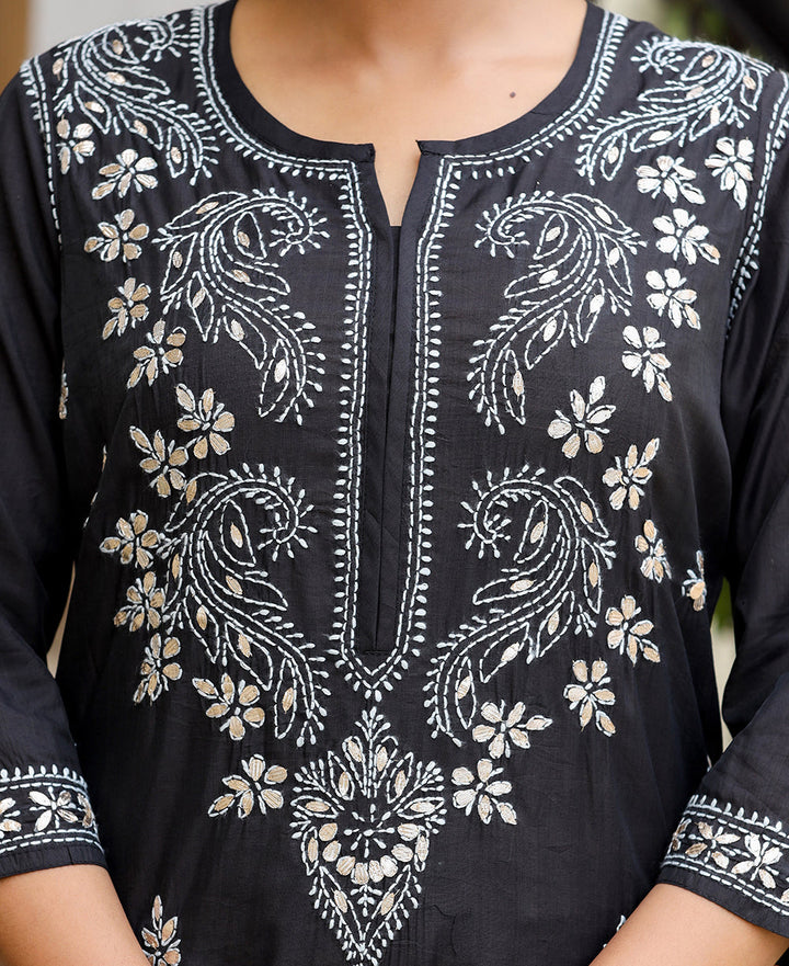 Black Lucknow Chikankari Kurta Pant Set