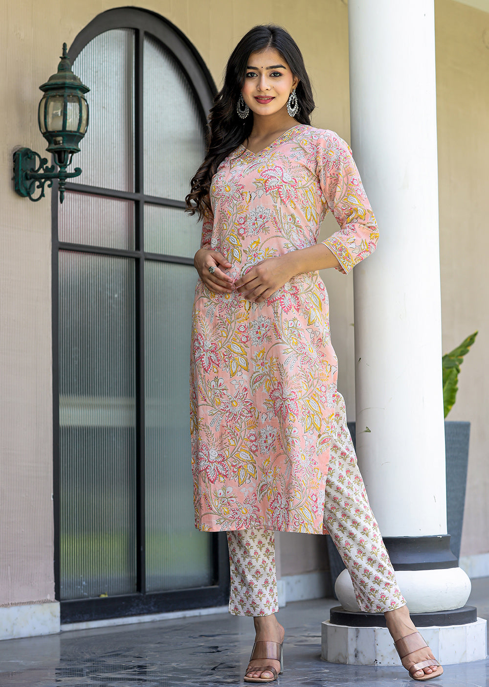 Pink Hand Block Print Cotton Suit Set