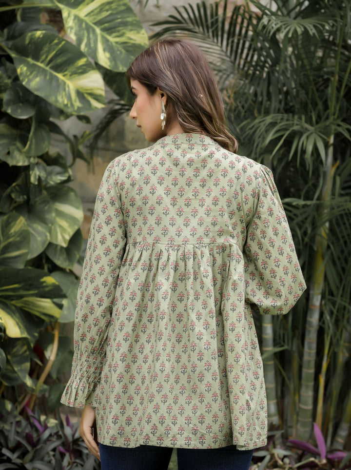 Green Floral Printed Cotton Tunic